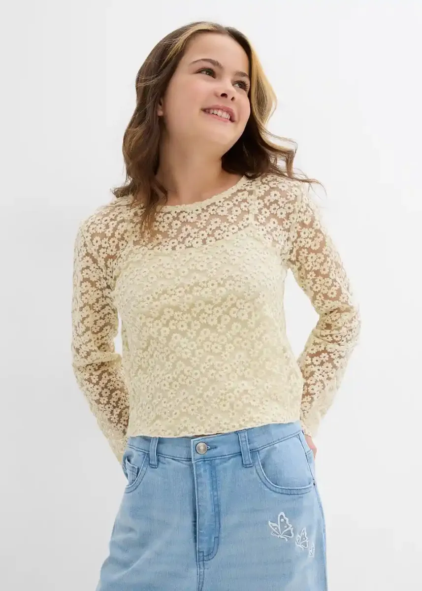 Bluza s čipko in top iz jerseyja