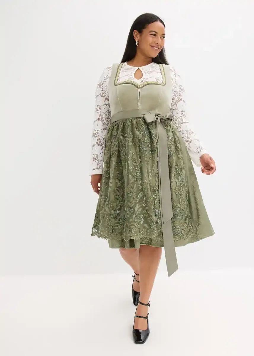 Dirndl z bleščečim predpasnikom