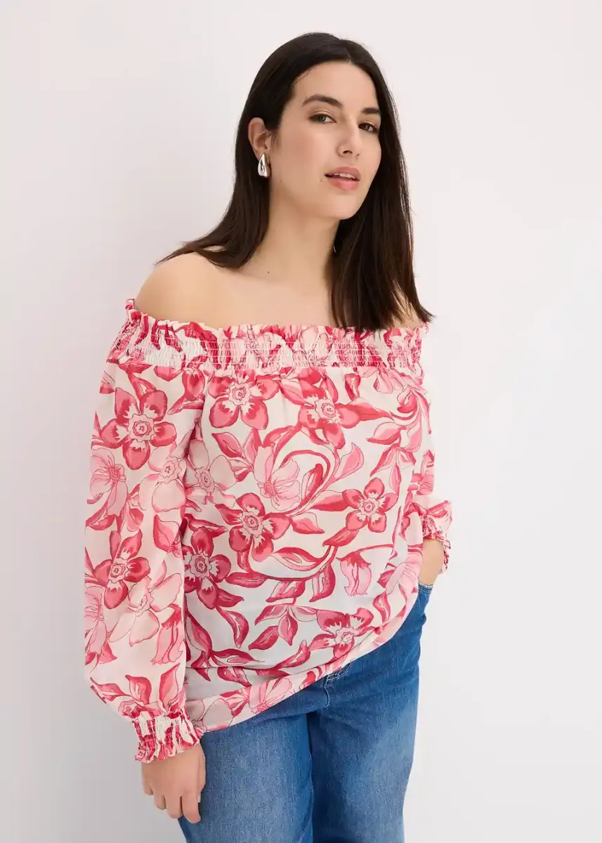 Potiskana bluza s carmen izrezom