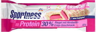 Beljakovinska rezina z okusom malin in krispijev, prelita z belo čokolado, 40 g