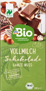 Bio mlečna čokolada s celimi lešniki, 100 g