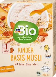 Bio muesli s pirinimi in ovsenimi kosmiči za otroke po dopolnjenem 1. letu starosti, 250 g