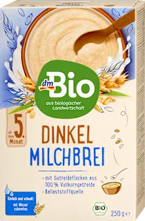 Bio polnozrnata pirina mlečna kašica za dojenčke po dopolnjenem 5. mesecu starosti, 250 g