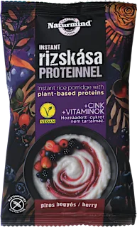 Brezglutenska instant riževa kaša z rastlinskimi proteini in okusom jagodičevja, 44 g