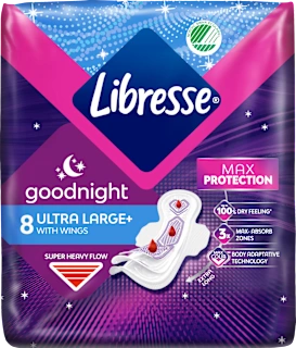 Damski nočni vložki s krilci, ultra large+, 8 kos