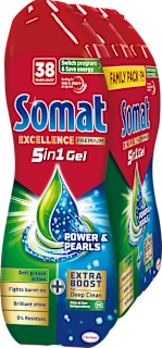 Detergent za strojno pomivanje posode Excellence Premium 5 v 1 Power & Pearls, 3 × 684 ml, 2.052 ml