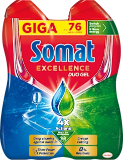 Detergent za strojno pomivanje posode Excellence Premium 5 v 1 Power & Pearls, 2 × 684 ml, 76 pranj