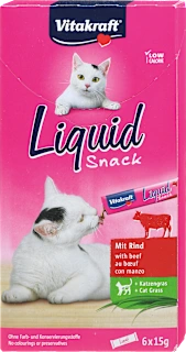 Dopolnilna hrana za mačke Liquid Snack z okusom govedine, 6x15g, 90 g