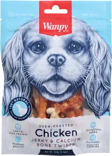 Dopolnilna hrana za pse Chicken Jerky & Calcium Bone Twists, 100 g