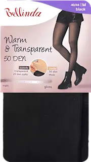 Hlačne nogavice Warm & Transparent, 50 DEN, velikost M, črne, 1 kos