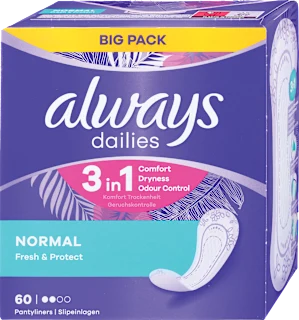 Ščitniki perila dailies Normal Fresh & Protect, veliko pakiranje, 60 kos