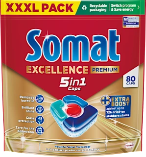 Kapsule za strojno pomivanje posode Excellence Premium 5 v 1, 80 kos