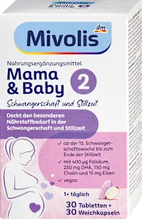 Mama & Baby 2 prehransko dopolnilo z vitamini, minerali, holinom in omega-3-maščobnimi kislinami, 65 g