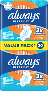 Odišavljeni damski vložki Ultra Day Normal, velikost 1, vrednostno pakiranje, 20 kos