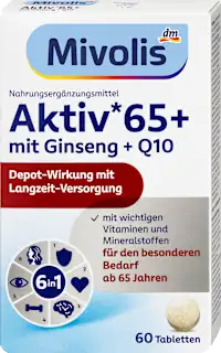 Prehransko dopolnilo Aktiv 65+ z vitamini, minerali, izvlečkom ginsenga in koencimom Q10, 60 kos