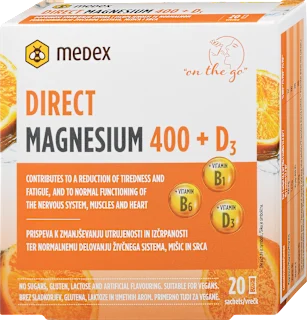 Prehransko dopolnilo Direct Magnesium 400 + D3, 20 kos