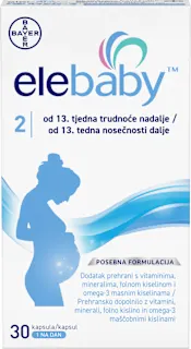 Prehransko dopolnilo ELEBABY 2, od 13. tedna nosečnosti dalje, 30 kos