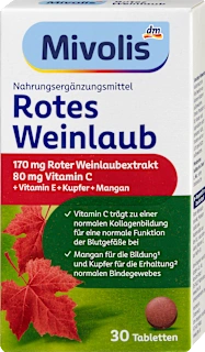 Prehransko dopolnilo z izvlečkom listov rdeče trte, vitaminom C in vitaminom E, manganom ter bakrom, 30 kos