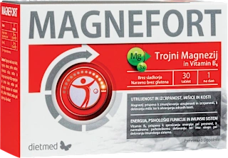 Prehransko dopolnilo z magnezijem in vitaminom B6 Magnefort, 30 kos