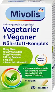 Prehransko dopolnilo z vitamini in minerali v obliki tablet Vegetarier + Veganer, 30 kos
