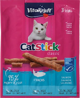 Prigrizek za mačke, mini palčke z lososom, 18 g