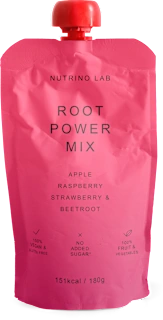 Sadno-zelenjavna kaša ROOT POWER MIX - jabolko, malina, jagoda in rdeča pesa, 180 g