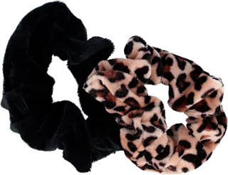 Scrunchie elastika za lase, črna in v leopardjem vzorcu, 2 kos