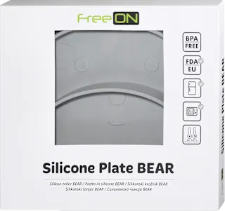 Silikonski krožnik BEAR, siv, 1 kos