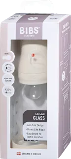 Steklena steklenička 120 ml, silikon - Ivory (počasen pretok), 1 kos