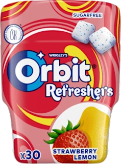 Žvečilni gumiji Refreshers z okusom jagode in limone, brez sladkorja, 30 kos