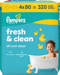 Vlažni robčki Fresh & Clean, 4 × 80, 320 kos