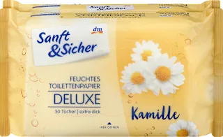 Vlažni toaletni papir Deluxe z izvlečkom kamilice, 2 x 50 kosov, 100 kos