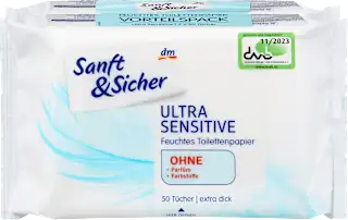 Vlažni toaletni robčki Ultra Sensitive (2x50 lističev), 100 kos