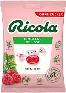 Zeliščni trdi bonboni z okusom maline in melise, brez sladkorja, 75 g