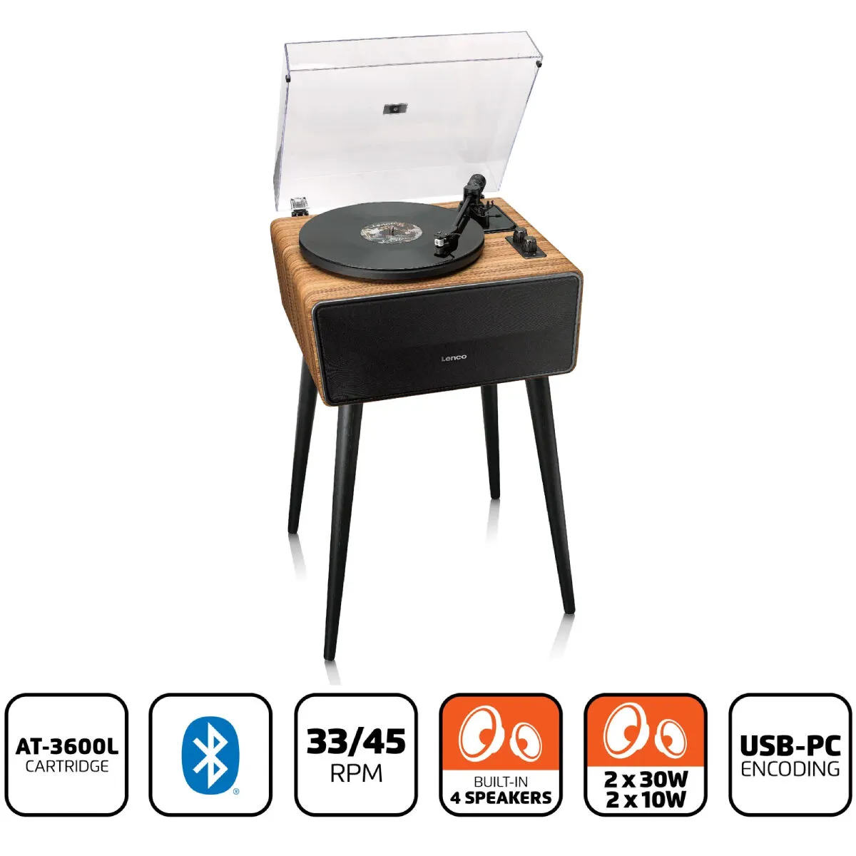 LENCO LS-570OK gramofon z vgrajenimi zvočniki in 4 nogami