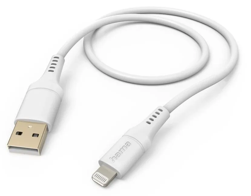 Polnilni kabel Hama "Flexible", USB-A - Lightning, 1,5 m, silikon, za iPhone, bel
