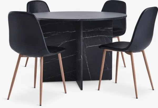 KRONDAL Ø110 miza marmor + 4 JONSTRUP stoli črna
