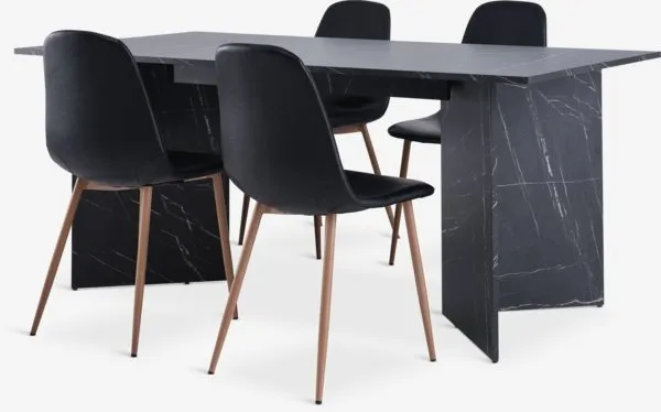 KRONDAL D180 miza marmor + 4 JONSTRUP stoli črna