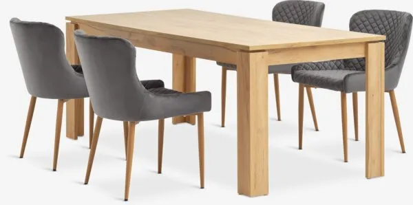 LINTRUP D190/280 divji naravni hrast + 4 PEBRINGE siva žamet