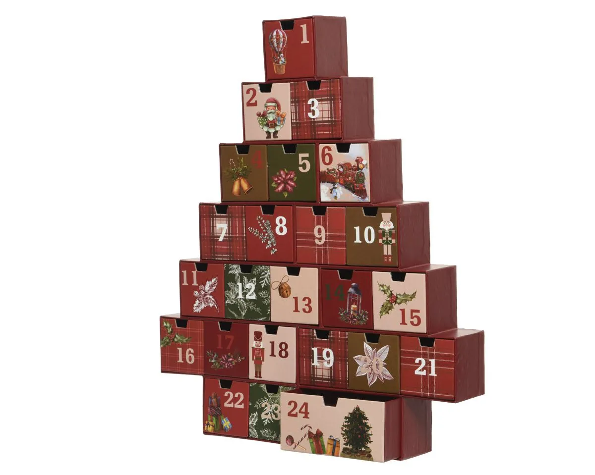 DEKORACIJA DECORIS ADVENTNI KOLEDAR HRESTAČ RDEČE BARVE