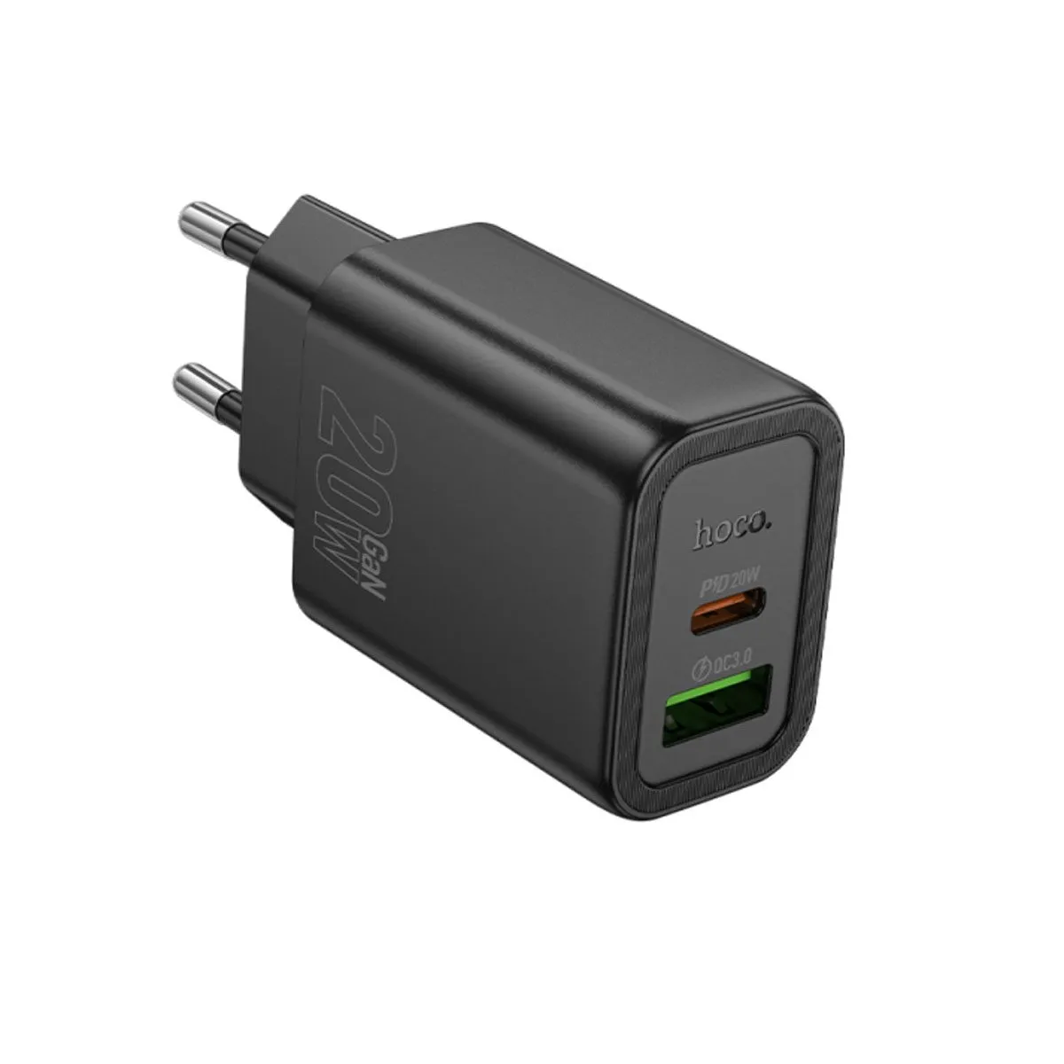 HOCO POLNILEC ADAPTER N61 GAN PD 20W USB-A, TYPE C ZA SAMSUNG, IPHONE - ČRN