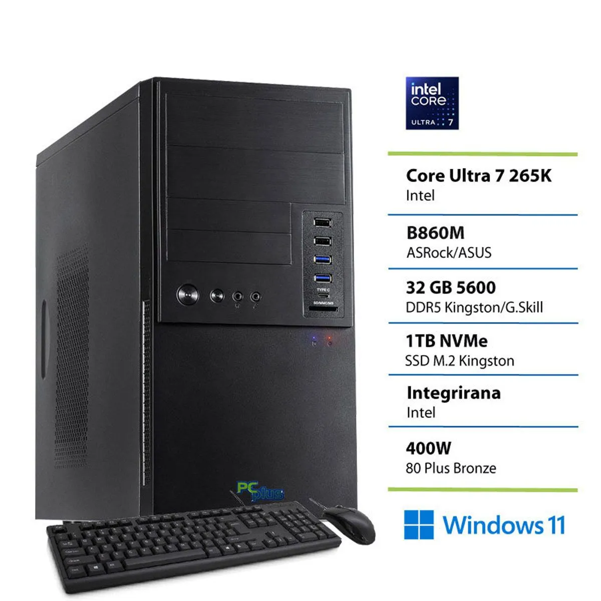 NAMIZNI RAČUNALNIK PC PLUS E-MACHINE U7 265K 32GB 1TB W11 HOME TIPK+MIS.