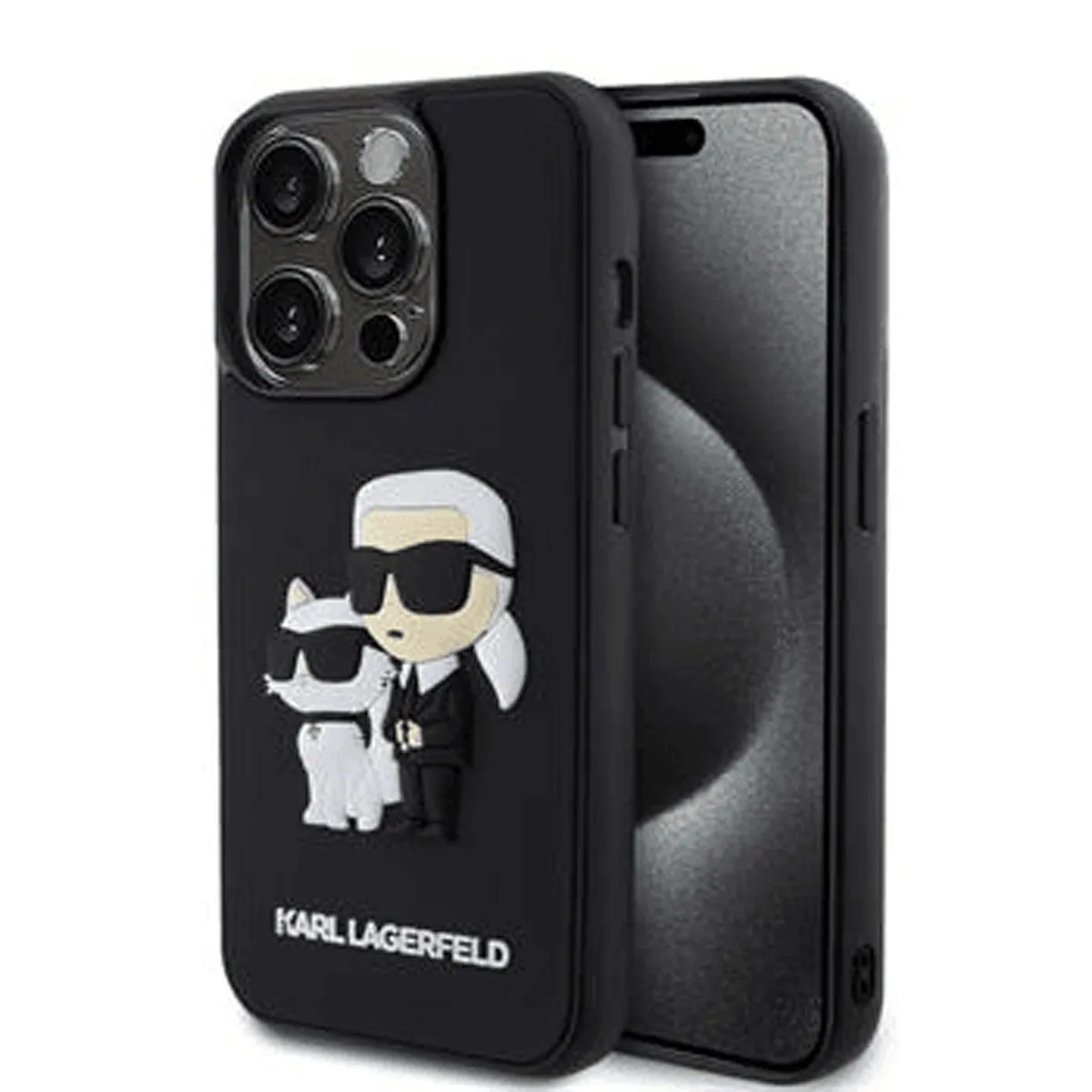 ORIGINALEN KARL LAGERFELD OVITEK IPHONE 15 PRO MAX - FULL BODIES 3D - ČRNA TRDA ZAŠČITA- KLHCP15X3DRKCNK