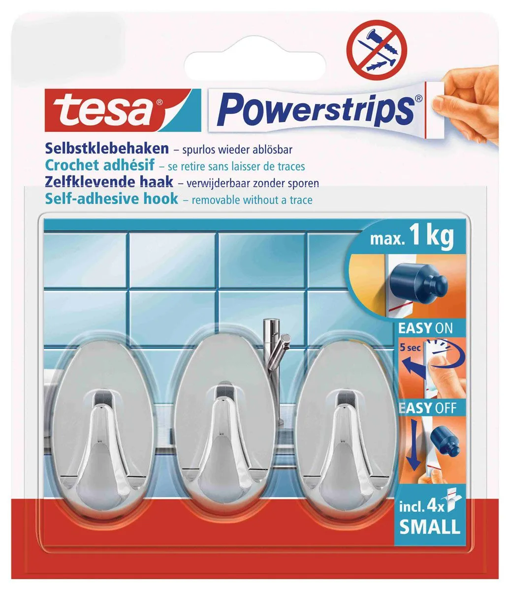 SAMOLEPILNI IZDELEK TESA POWERSTRIPS MINI KLJUKICA OVALNA 3/1 KROM