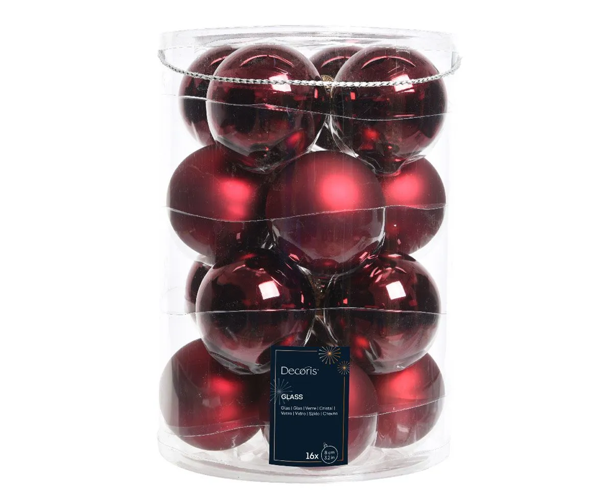 STEKLENA BUNKA DECORIS FI 8 CM TEMNO RDEČA 16/1