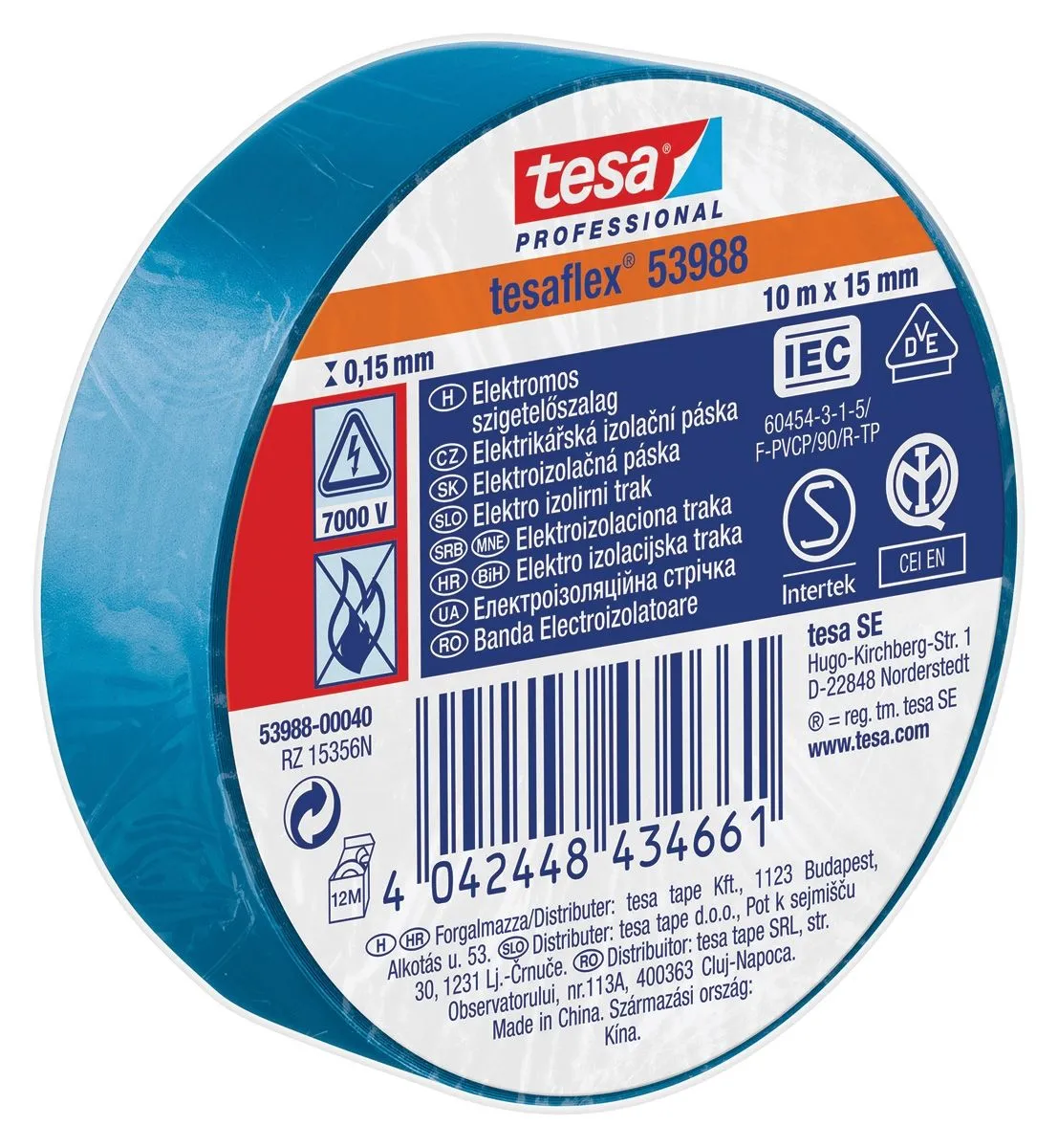VEČNAMENSKI LEPILNI TRAK TESA ELEKTRO IZOLIRNI TRAK MODER 10MX15MM