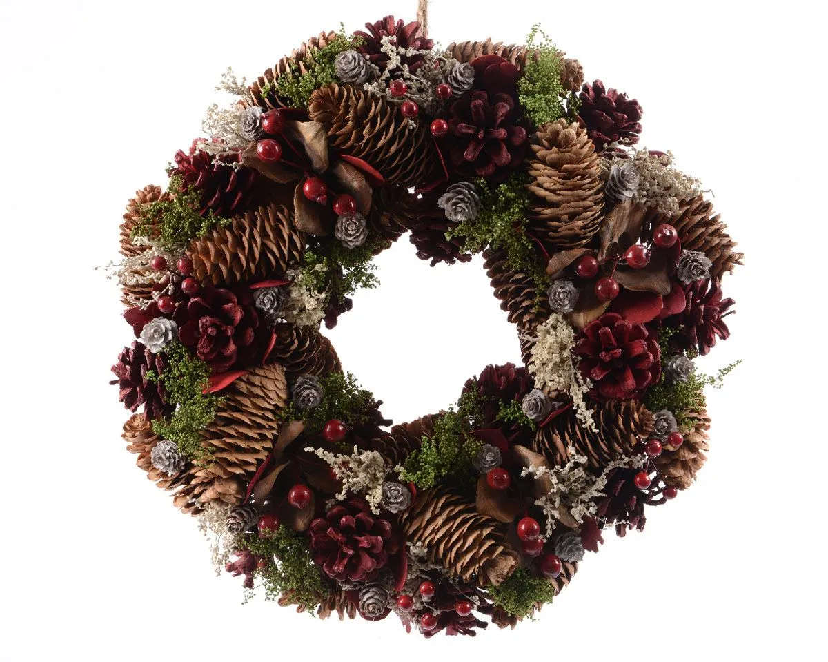 VENČEK DECORIS NARAVEN S STORŽI FI 33 CM RDEČ/MAH