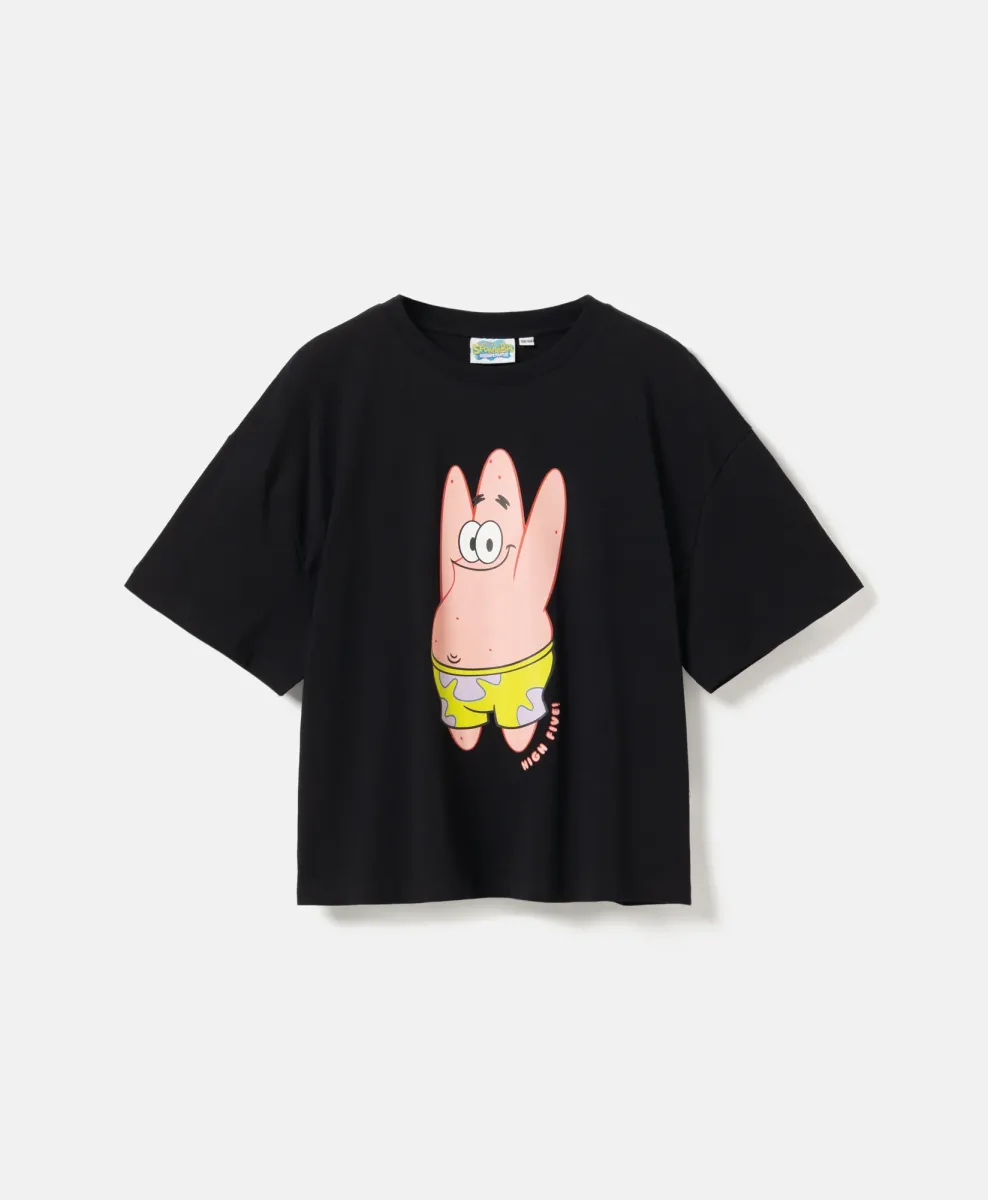 Dekliška črna majica s tiskom SpongeBob 100 % bombaž
